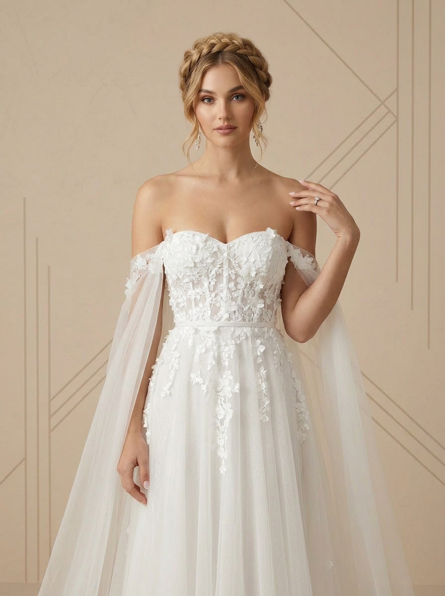 White Ball-Gown Off the Shoulder Corset Tulle Wedding Dress